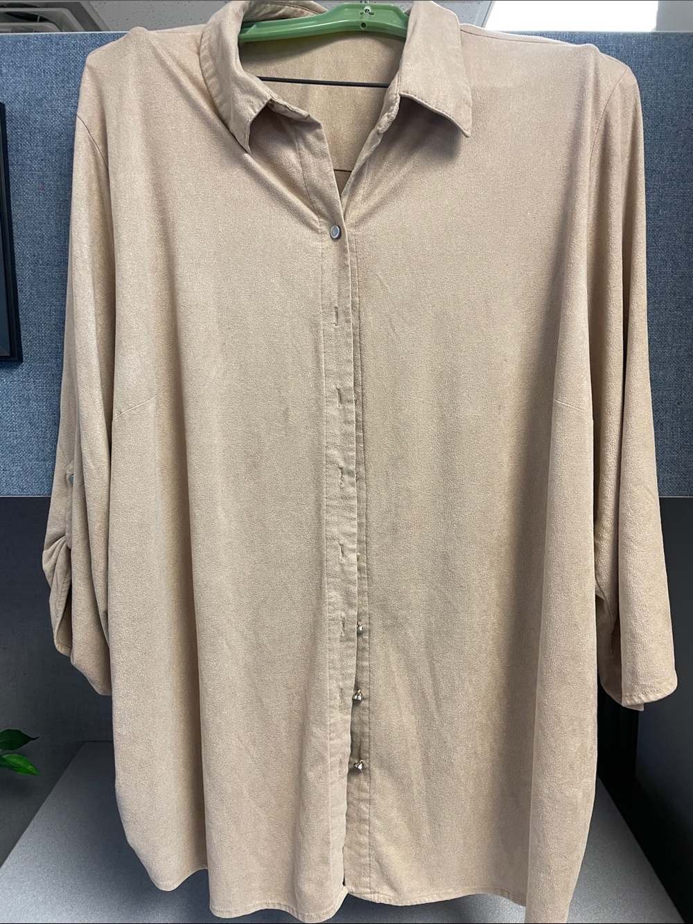 Button-Front suede type camel tan shirt